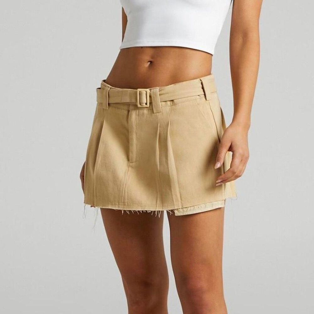 LIONESS‎ Khaki Raw Hem Mini Skirt Medium